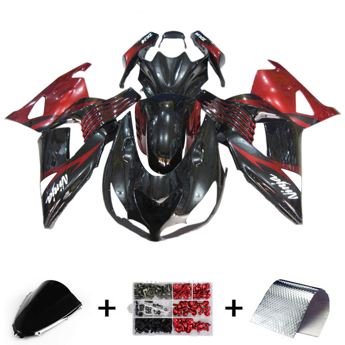 Amotopart 2006-2011 Kawasaki ZX14R ZZR1400 Kit de carénage noir rouge et blanc