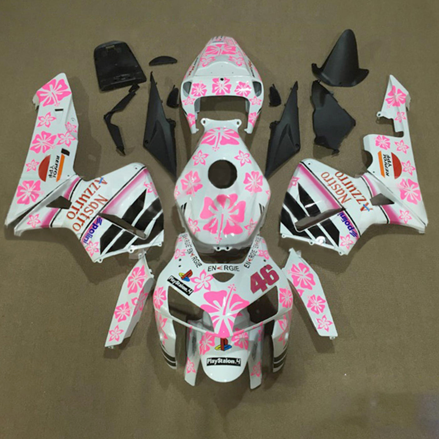 Amotopart 2005-2006 Honda CBR600RR Kit de carenado blanco rosa