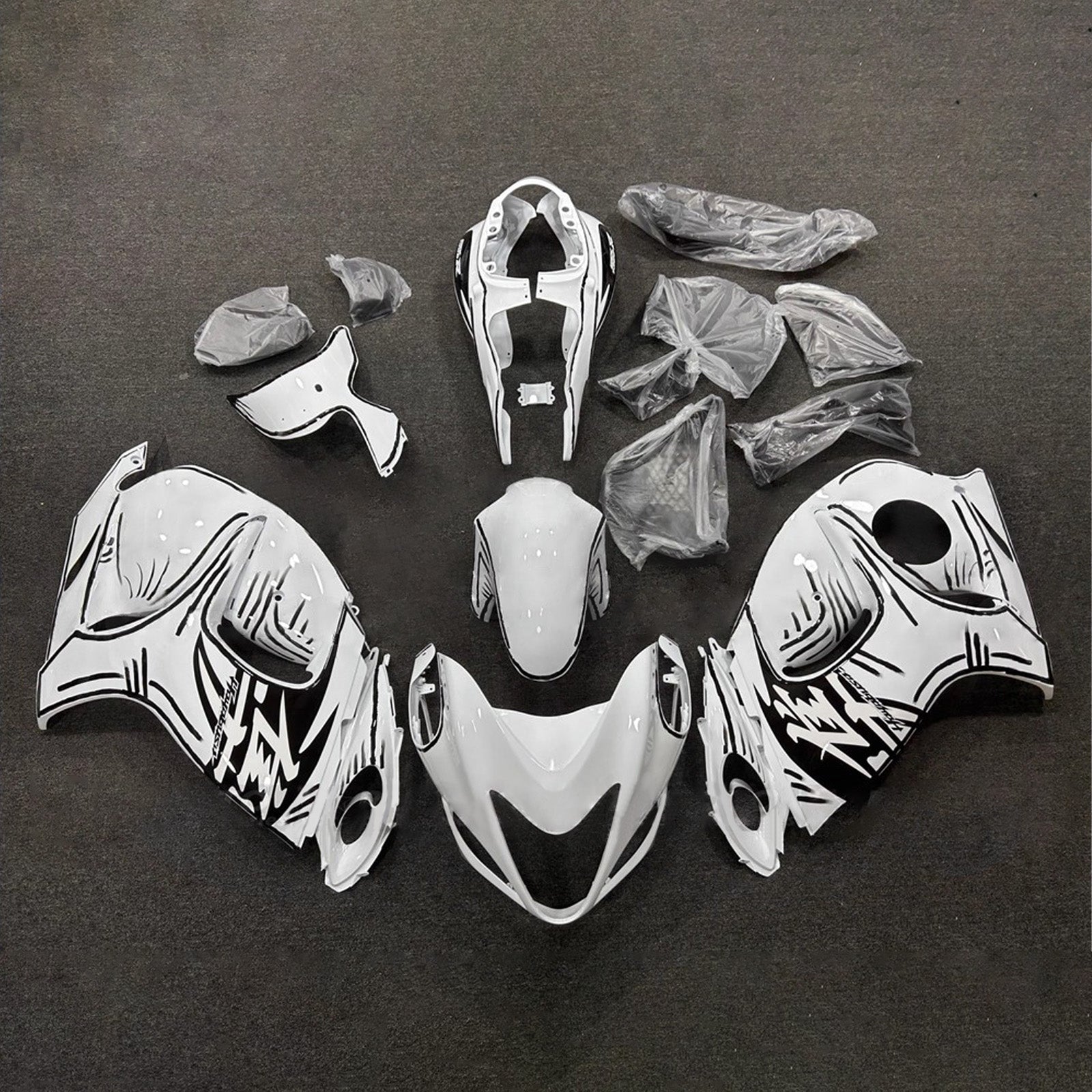 Amotopart 2008-2020 Suzuki Hayabusa GSX1300R White Black Fairing Kit