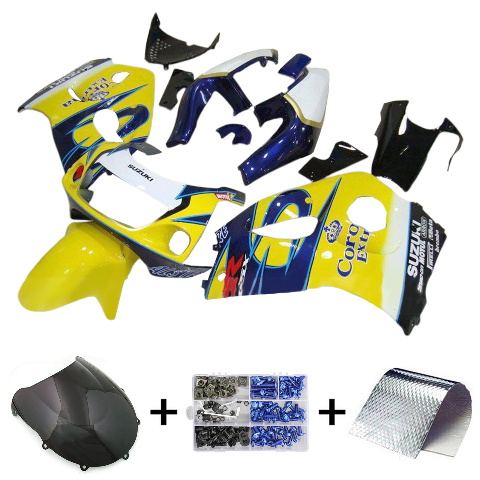 Amotopart GSXR600 1996-2000 GSXR750 1996-1999 Suzuki Yellow&Blue Fairing Kit