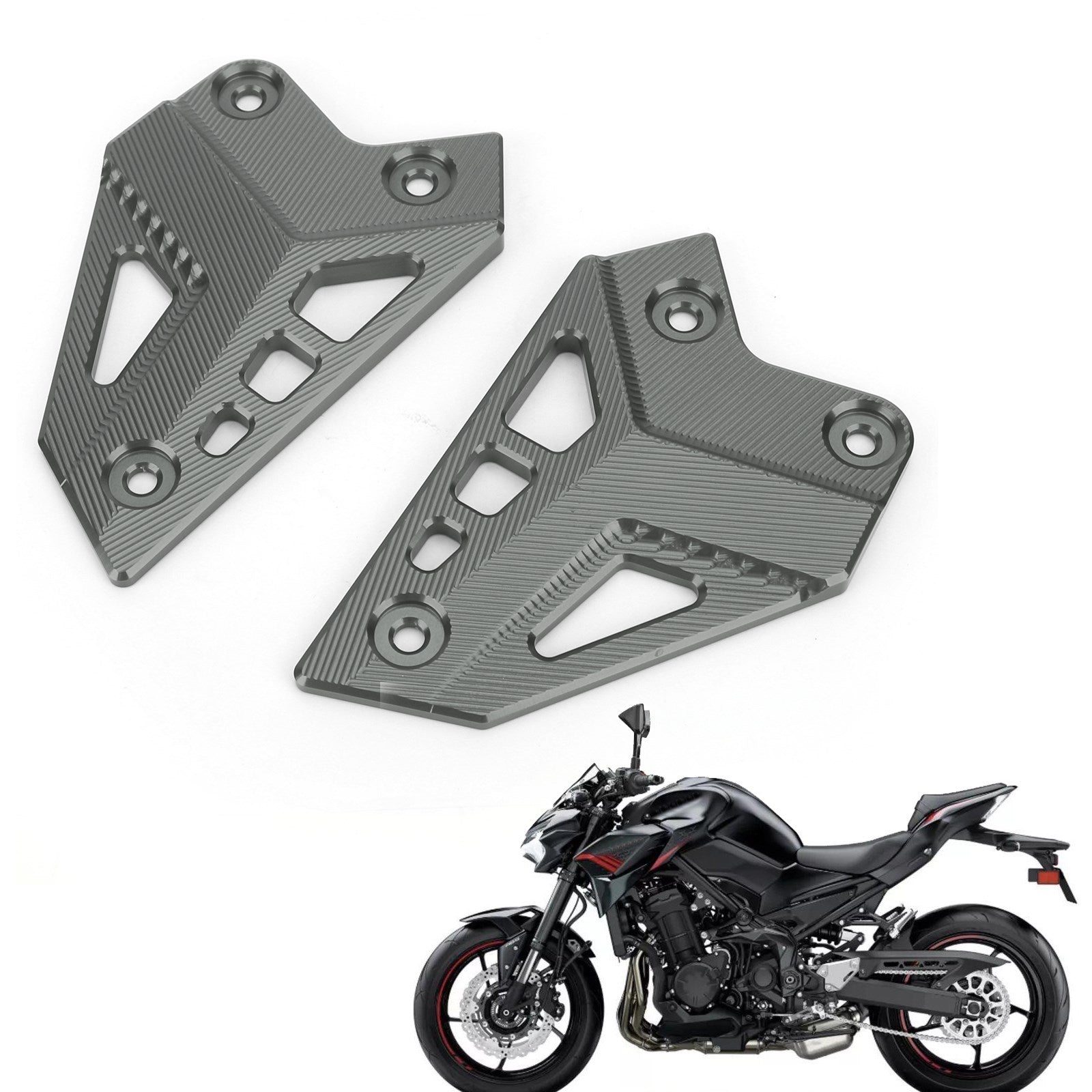 17-21 Kawasaki Z900 FootPeg Footrest Heel Plates Guard Protector Set BK