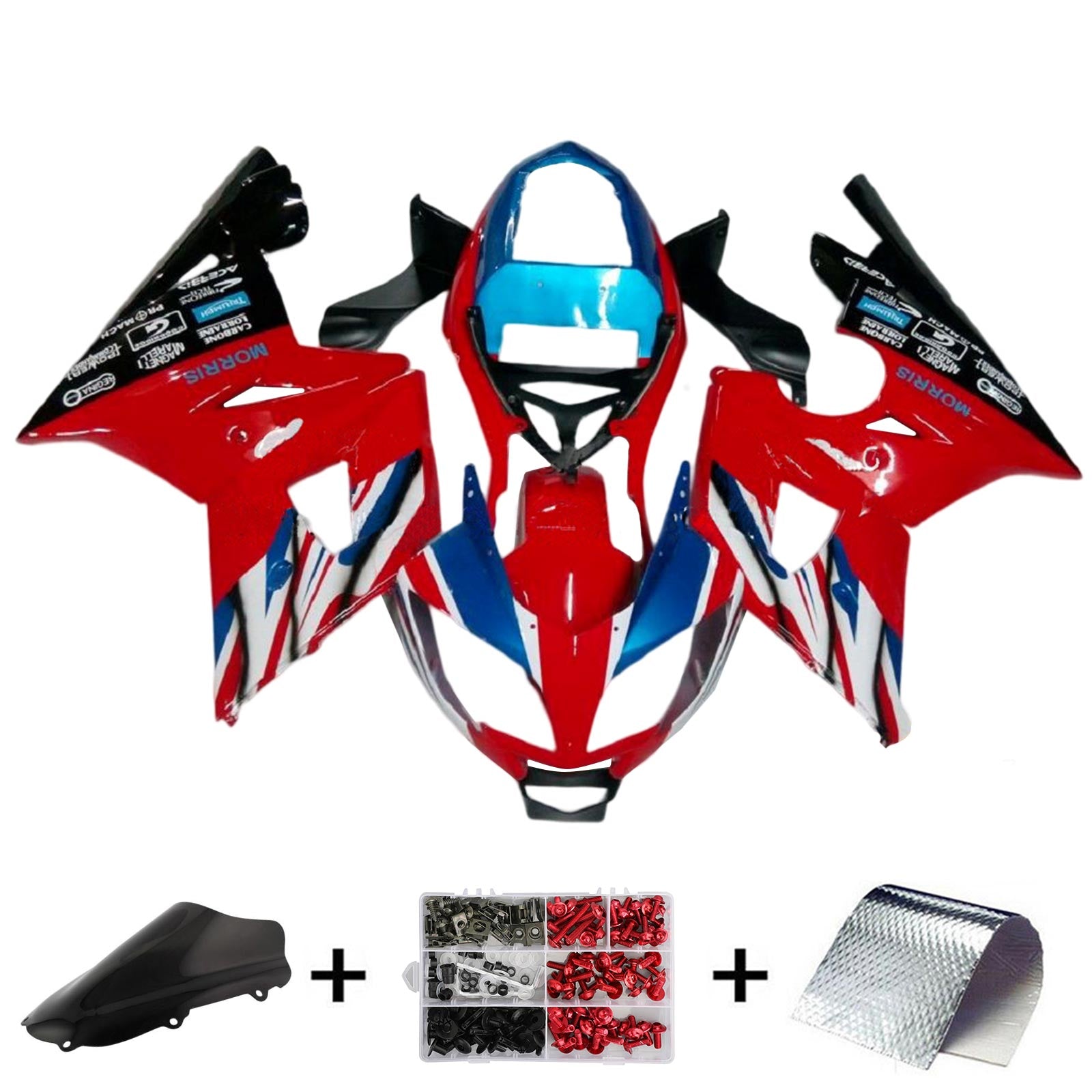 Amotopart 2002-2005 Triumph Daytona 600 650 Red with Flag Fairing Kit