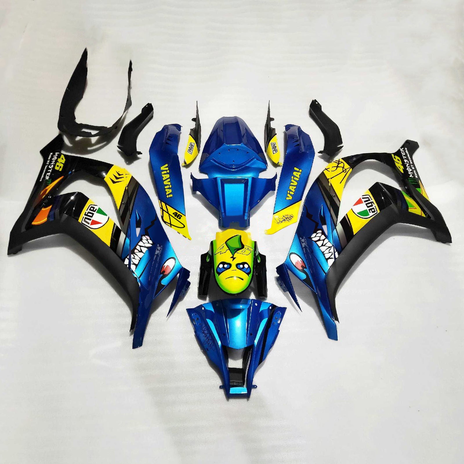 Amotopart 2016-2020 Kawasaki ZX10R Kit de carenado Monster azul y amarillo