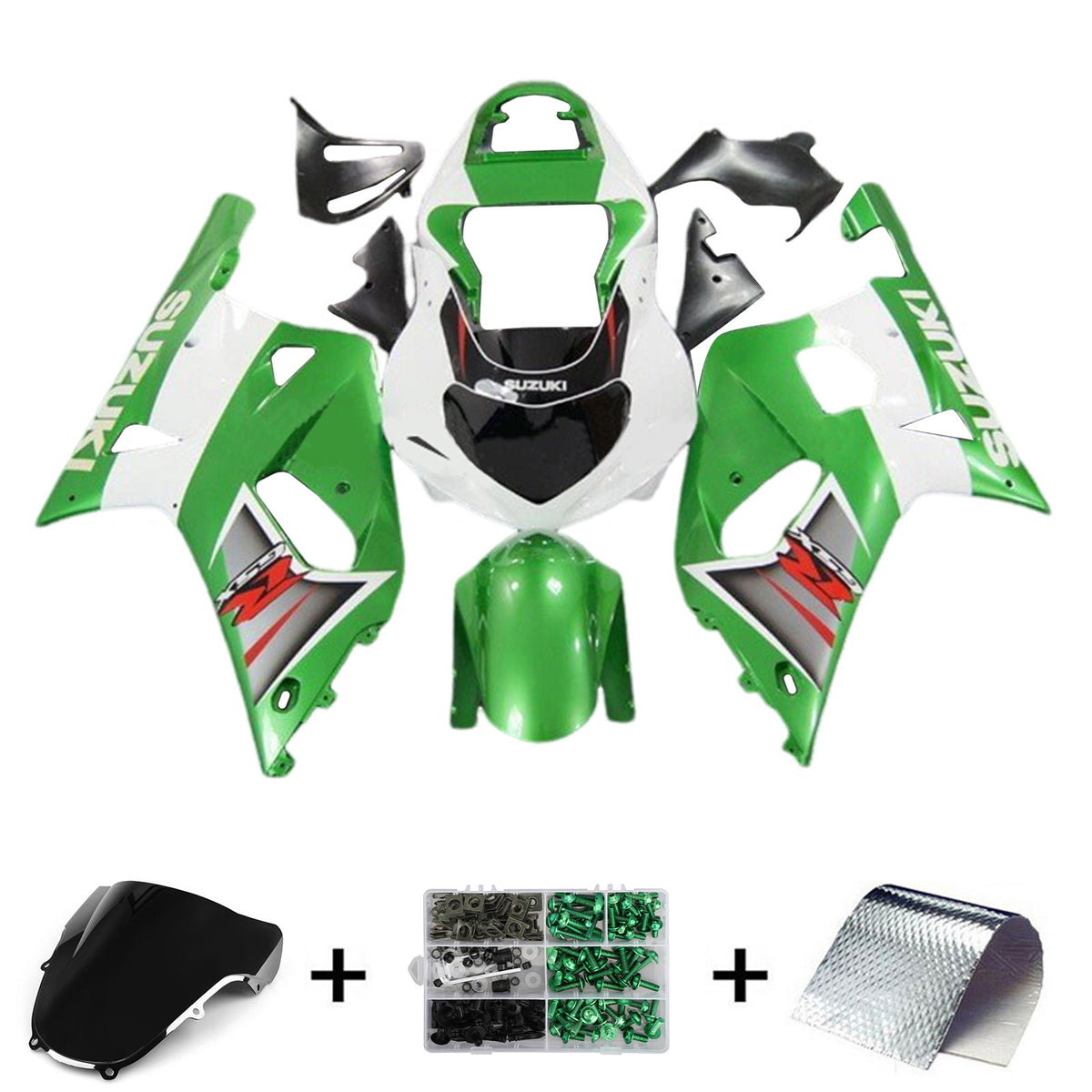 Amotopart 2001-2003 GSXR600 2000-2003 GSXR750 K1 Suzuki Green White Fairing Kit