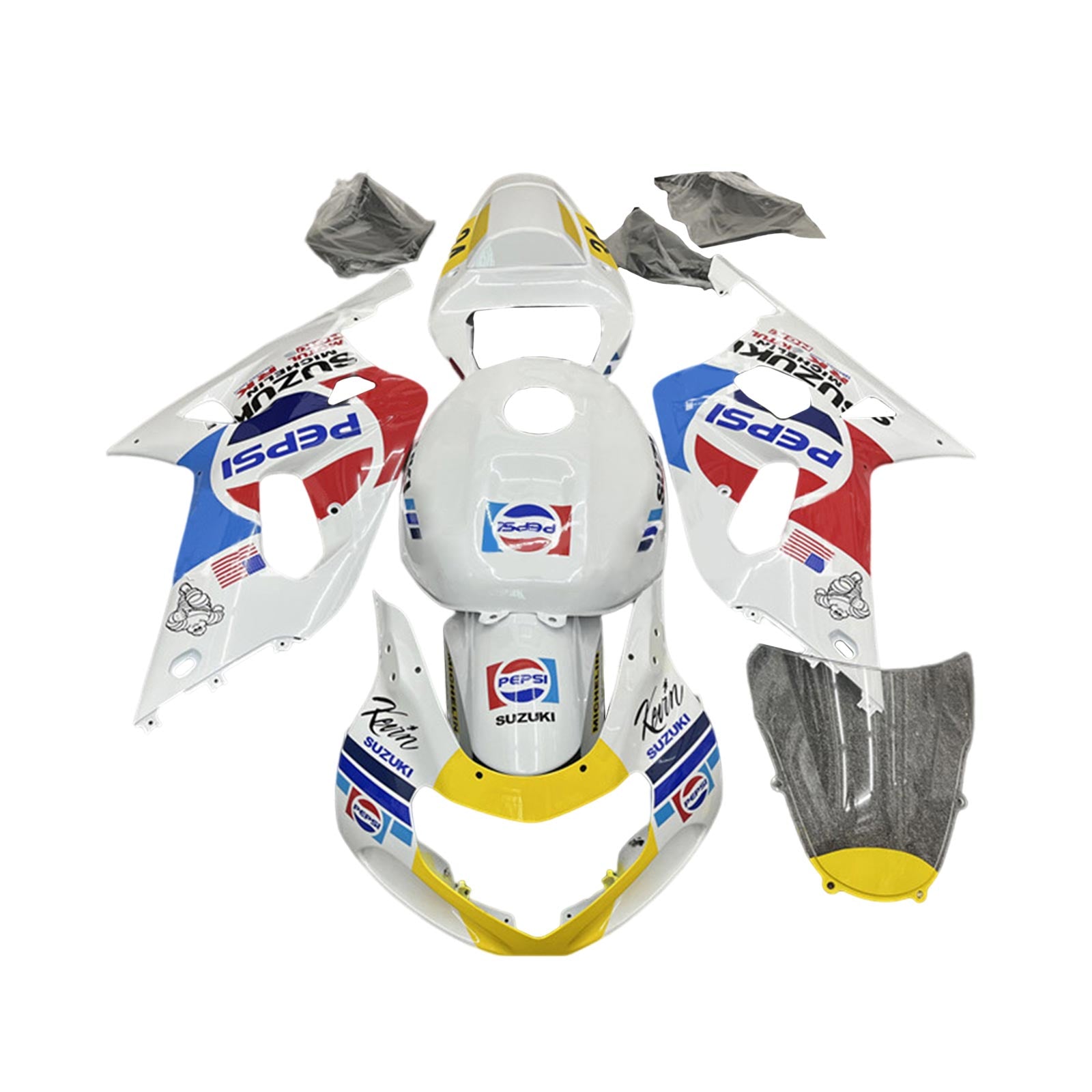 Amotopart Suzuki 01-03 GSXR600 y 00-03 GSXR750 Pepsi Kit de carenado blanco rojo azul