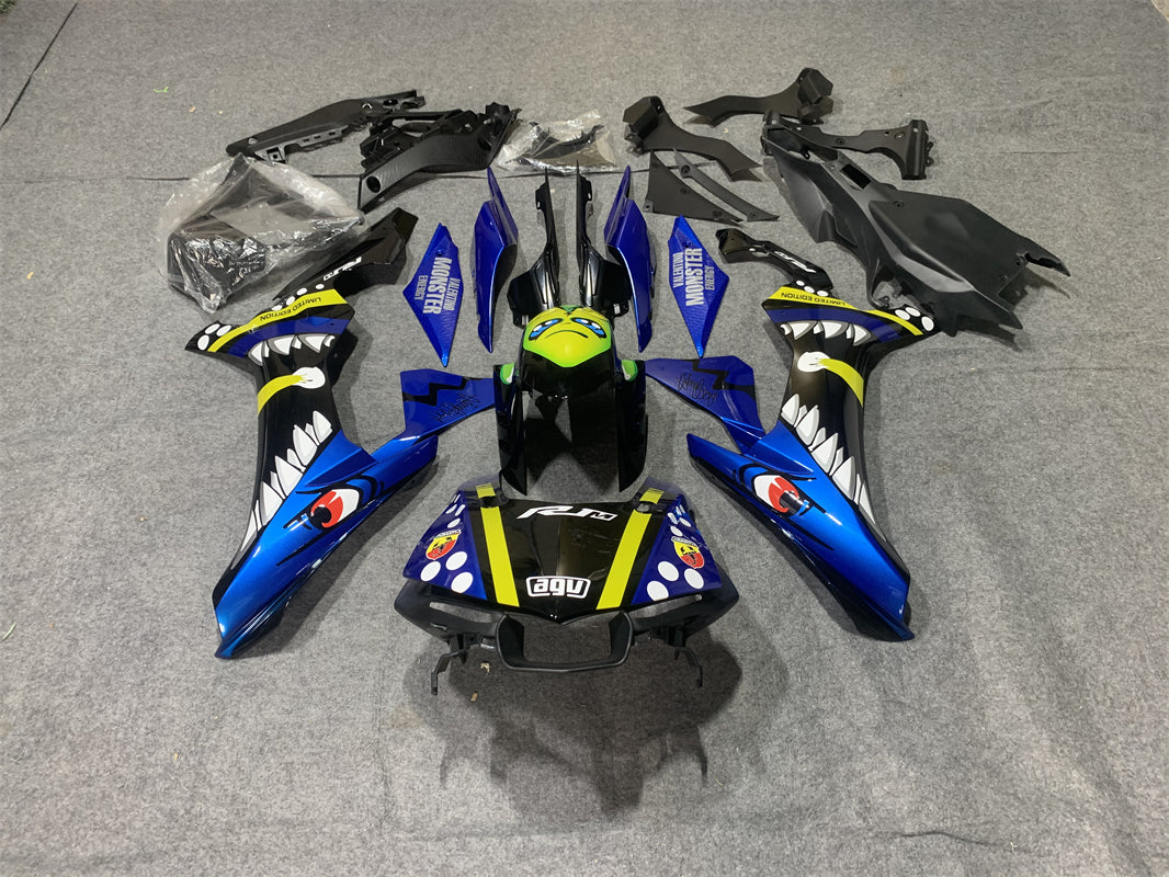 Amotopart Verkleidungsset für Yamaha YZF R1 2020–2024, Blau und Schwarz, Monster Style2