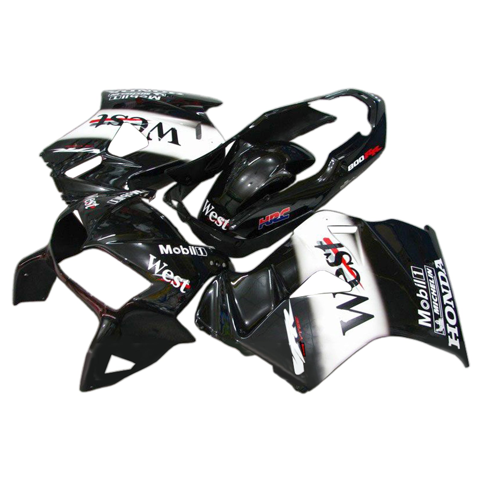 Kit de carénage Amotopart 1998-2001 Honda VFR800 noir blanc