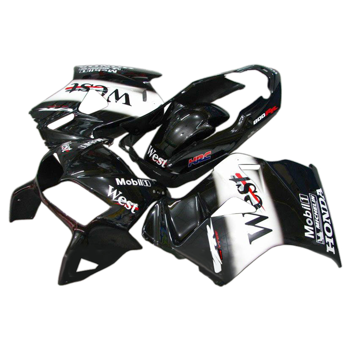 Amotopart 1998-2001 Honda VFR800 Black White Fairing Kit