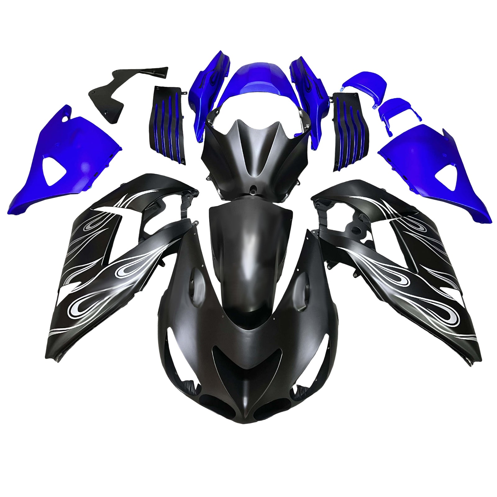 Amotopart 2006-2011 Kawasaki ZX14R ZZR1400 Black Blue Fairing Kit