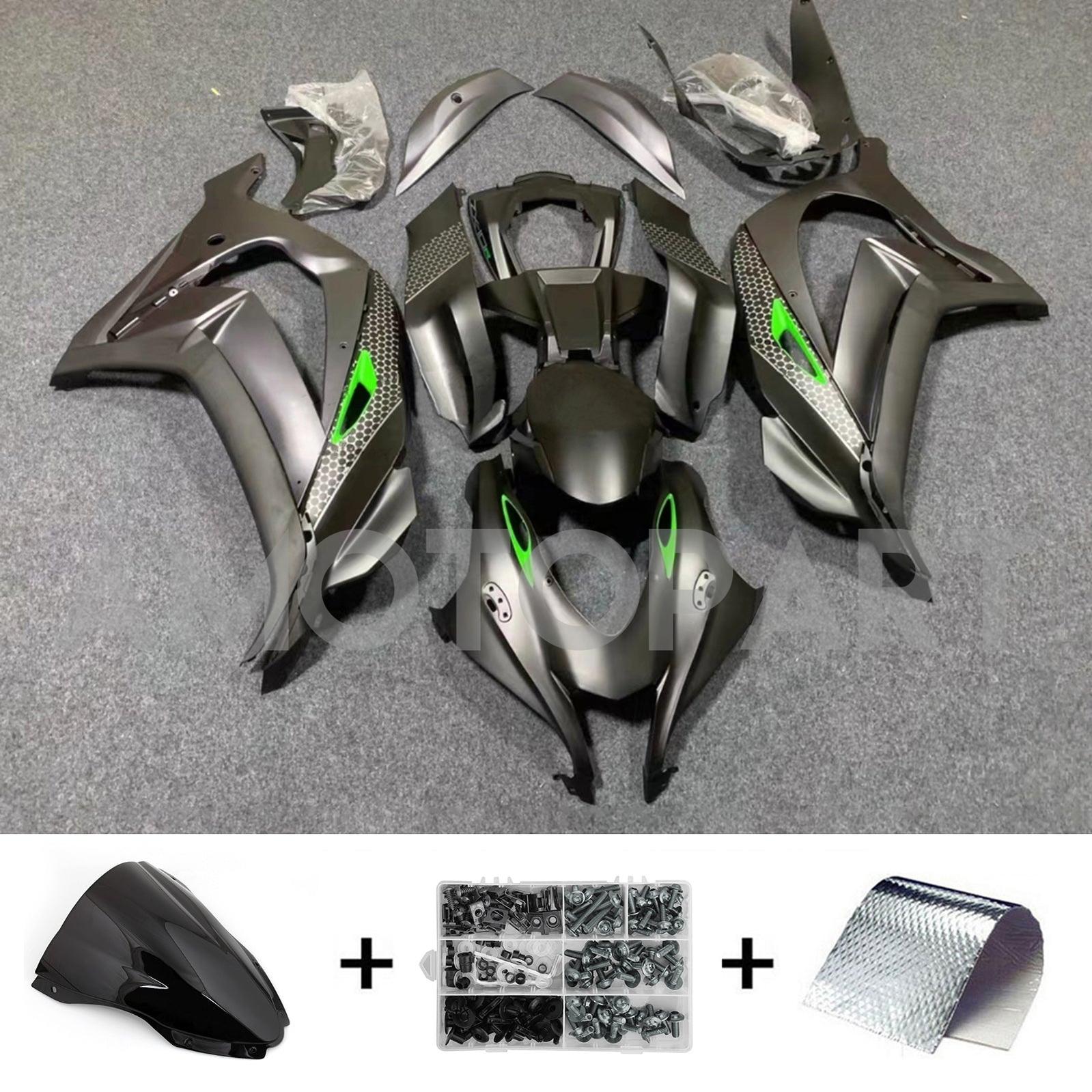 Amotopart 2016-2020 Kawasaki ZX10R Matte Grey&Green Fairing Kit