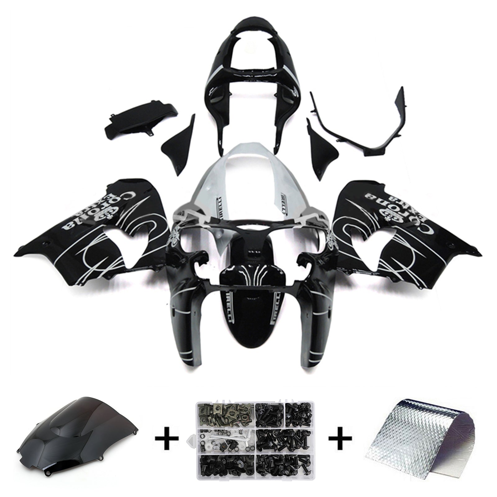 Amotopart 2002-2003 Kawasaki ZX9R Black&White Stripe Fairing Kit