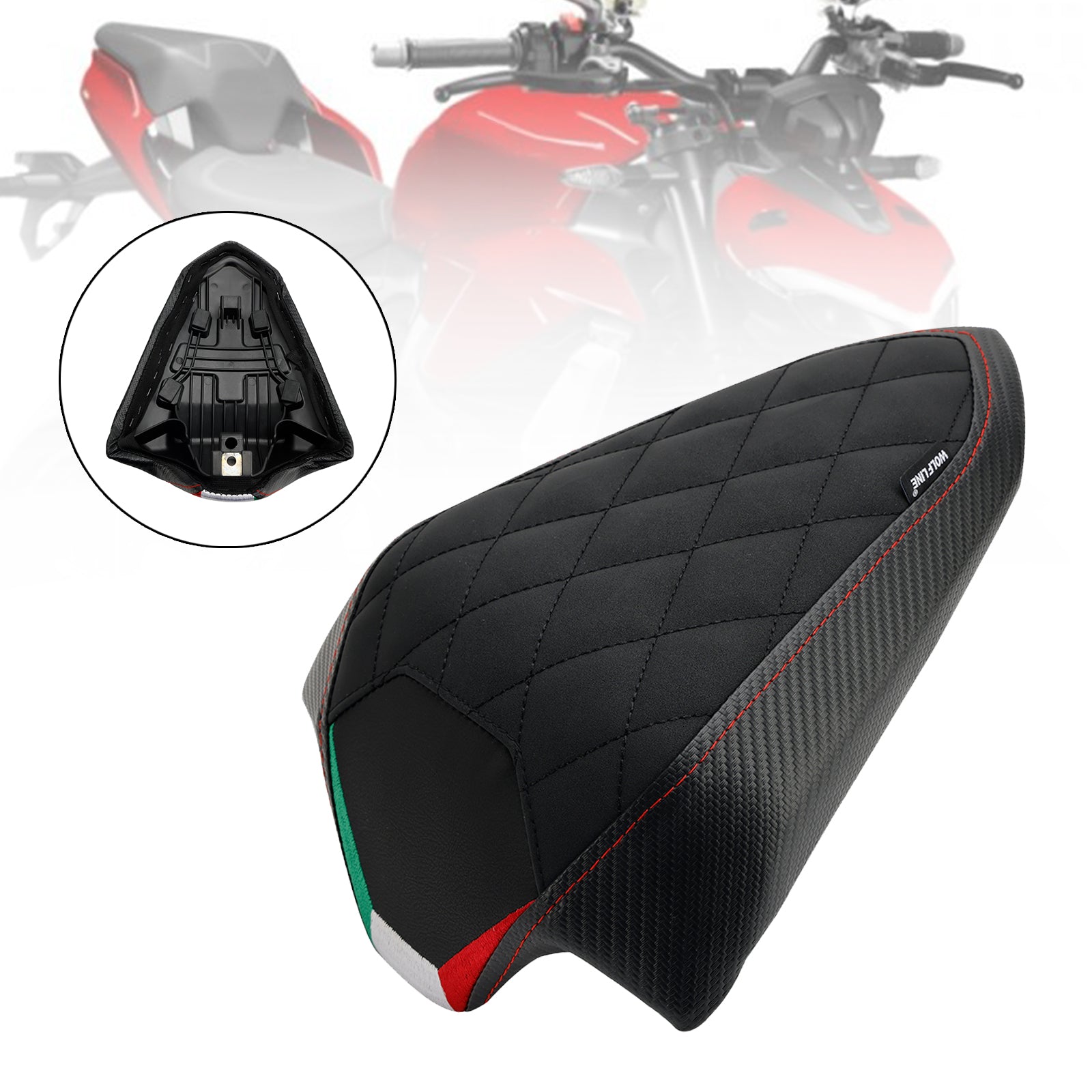 Coussin de passager de siège arrière plat en Pu adapté pour DU Streetfighter V2 2022 – 2023 grille en carbone