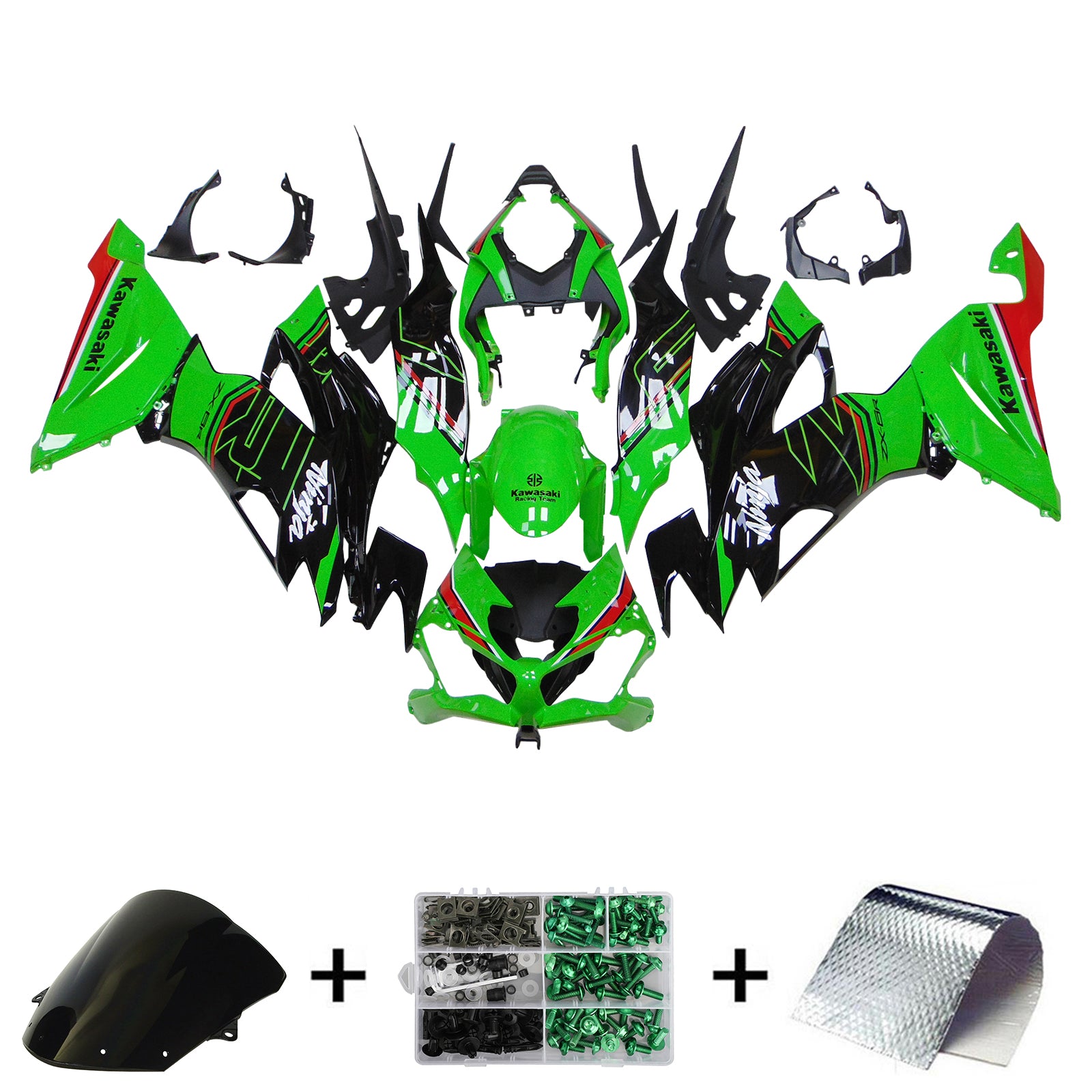 Amotopart 2019-2023 Kawasaki ZX6R Green Black Fairing Kit