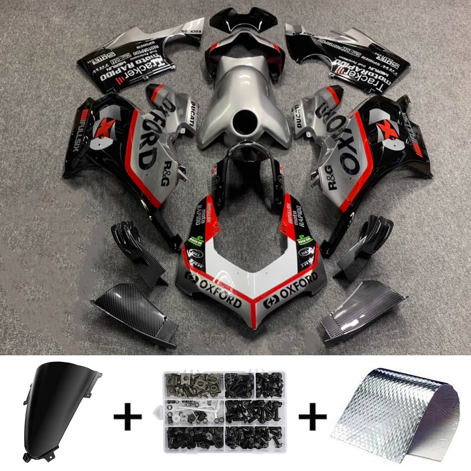 Amotopart Ducati 20-21 Panigale V4 V4S y 21-22 Panigale V4SP y 19-22 Panigale V4R Kit de carenado de fibra de carbono negro gris blanco