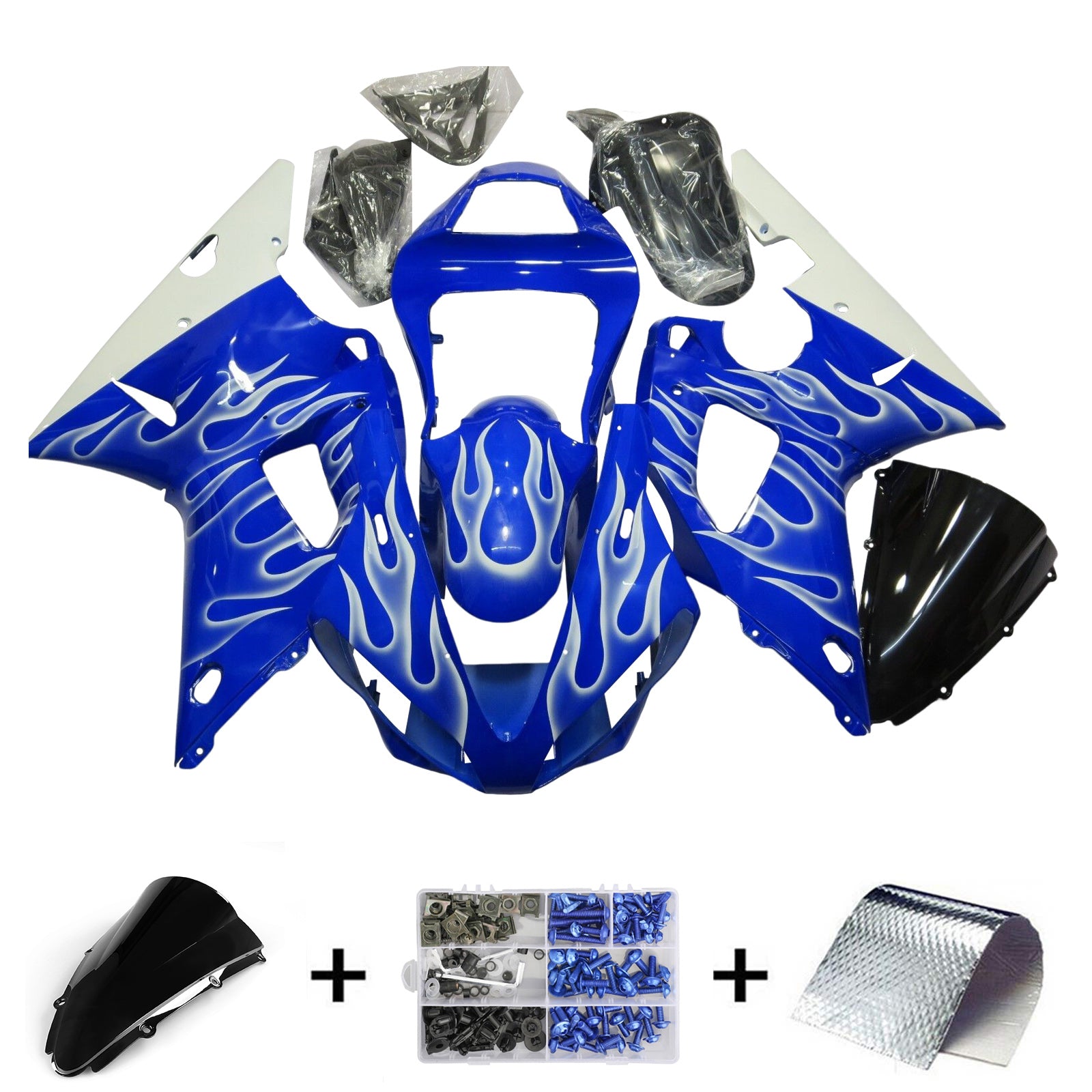 Amotopart 2000-2001 Yamaha YZF 1000 R1 Kit de carenado azul blanco