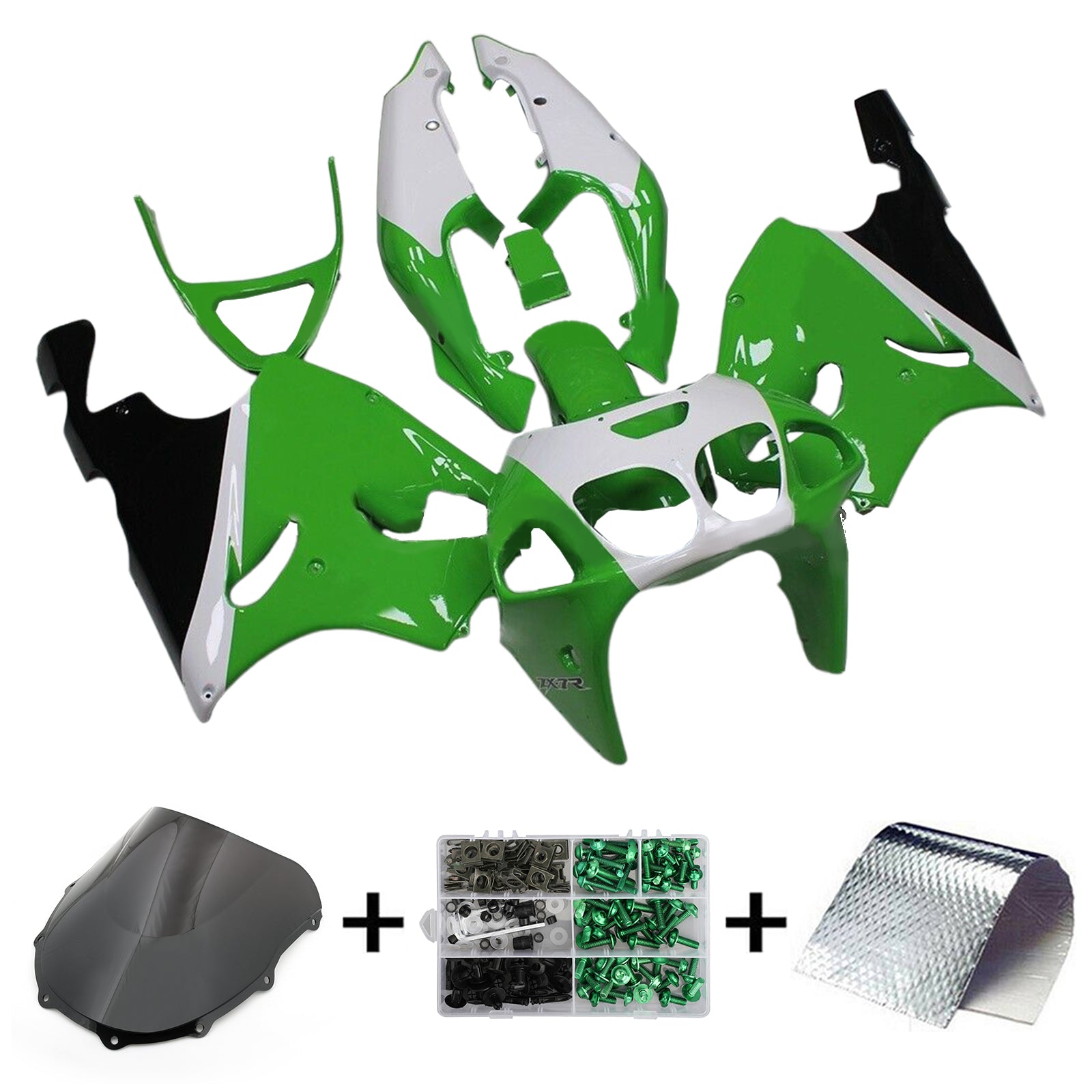 Amotopart 1996-2003 Kawasaki ZX7R Kit de carénage noir vert blanc