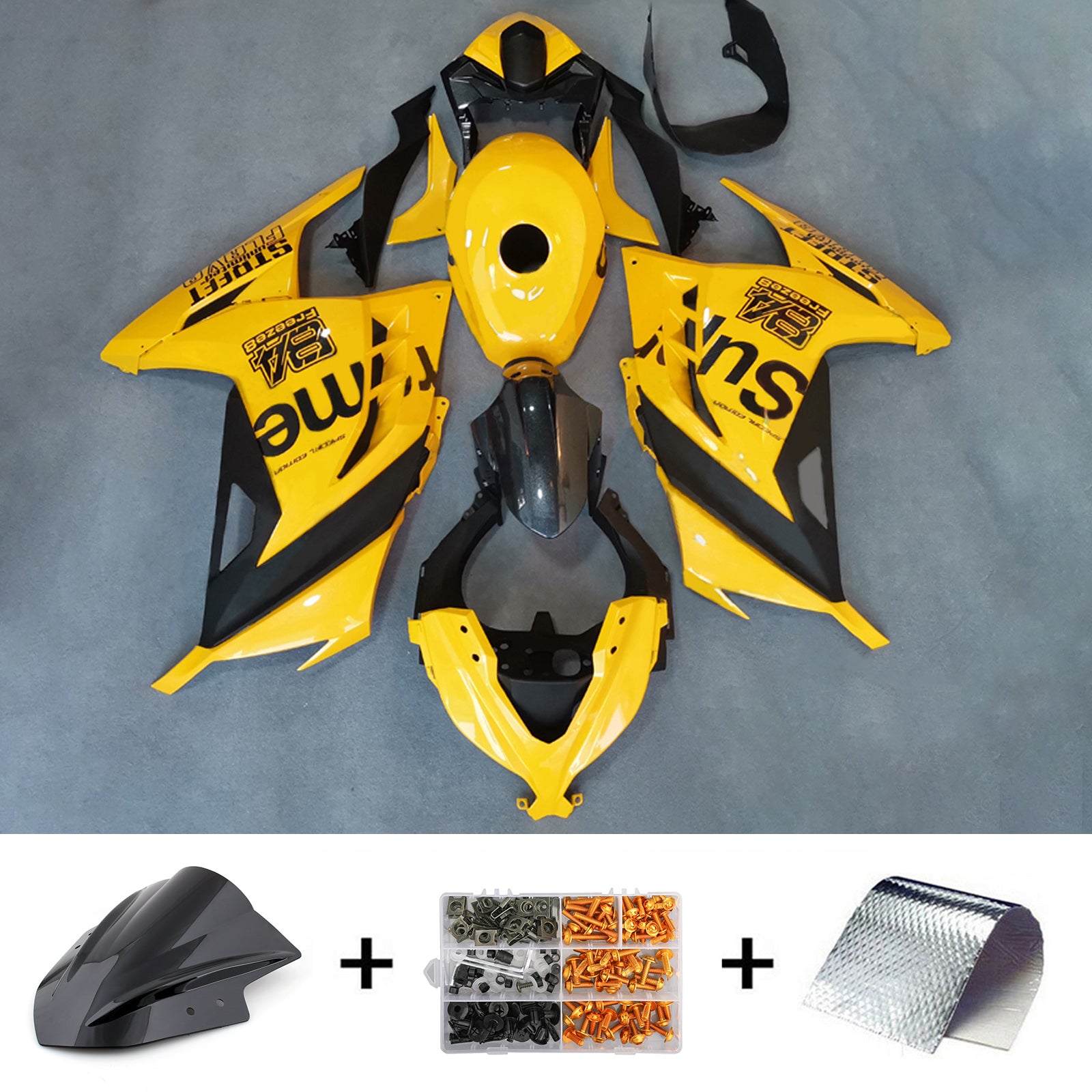 Amotopart 2013-2024 Kawasaki EX300/Ninja 300 Kit de carenado amarillo negro