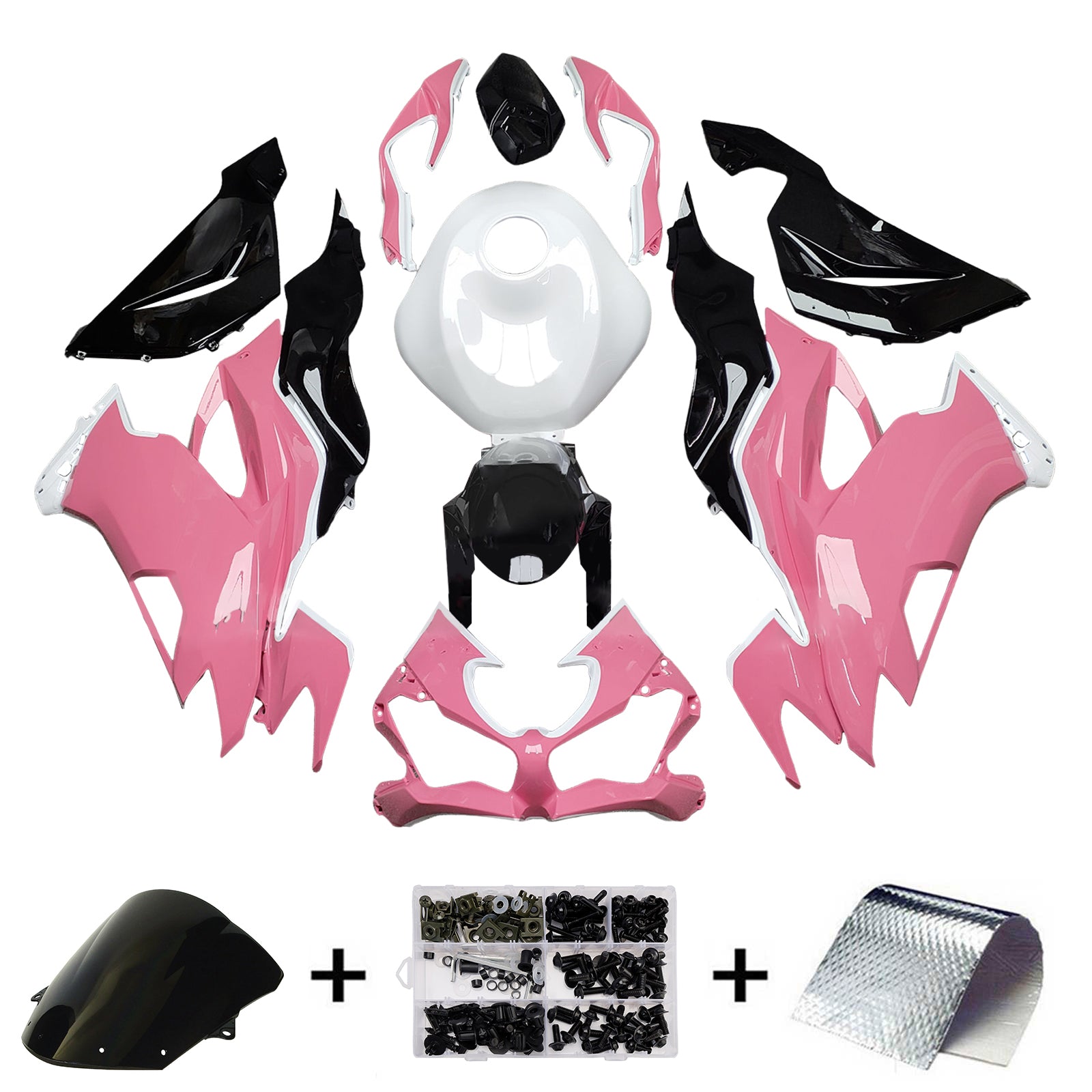 Amotopart 2019-2023 Kawasaki ZX6R Black Pink White Fairing Kit