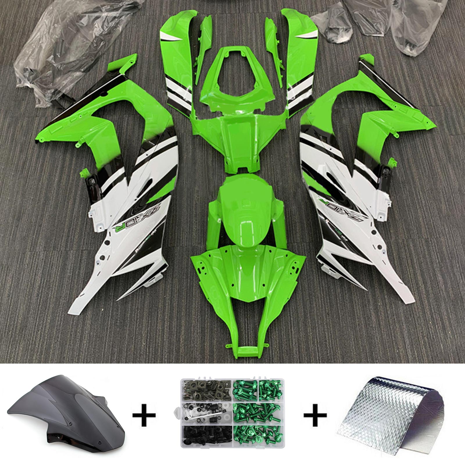 Amotopart 2011-2015 Kawasaki ZX10R Kit de carénage vert et blanc