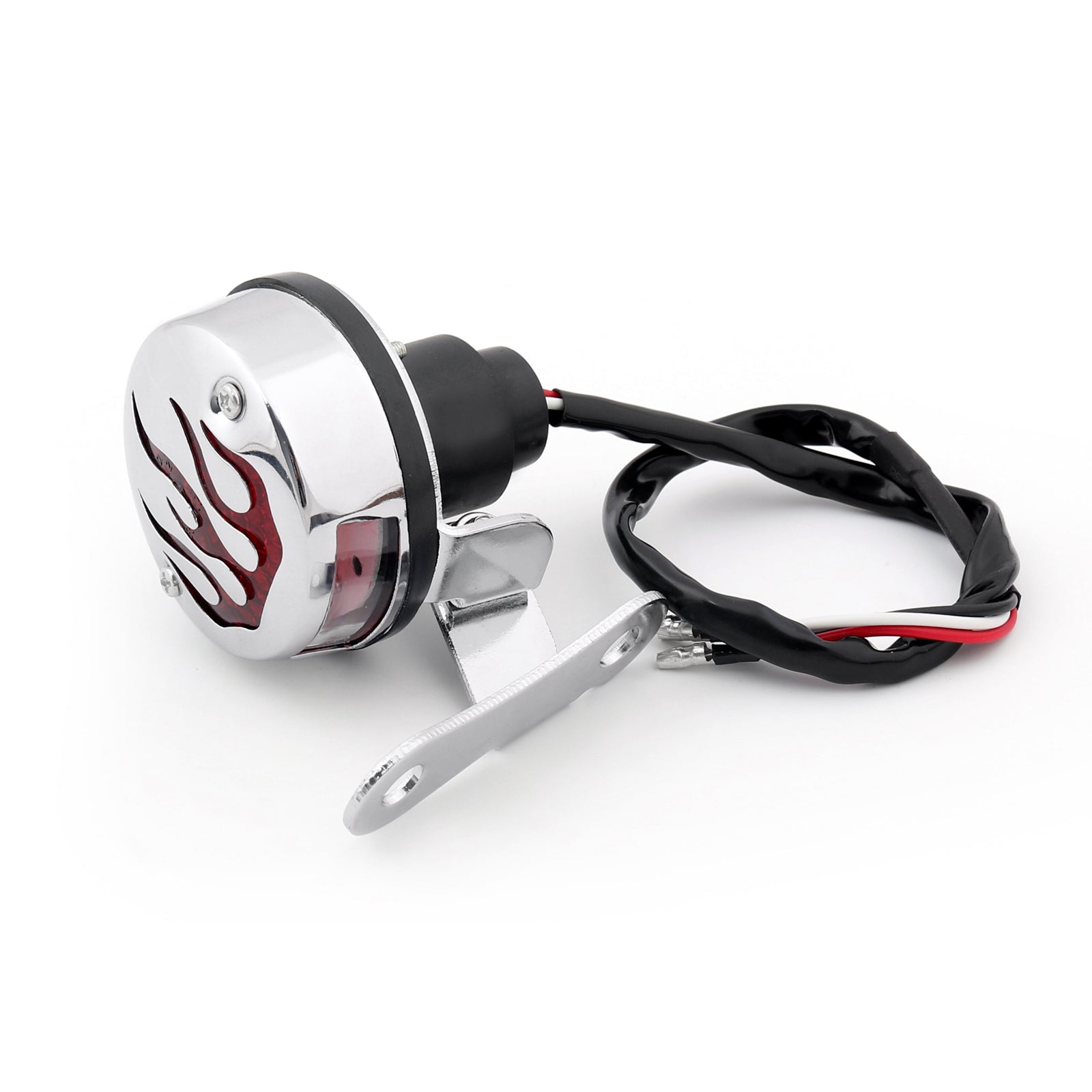 Red Flame Fire Rear Taillight Brake Light For Cafe Racer Bobber Chrome