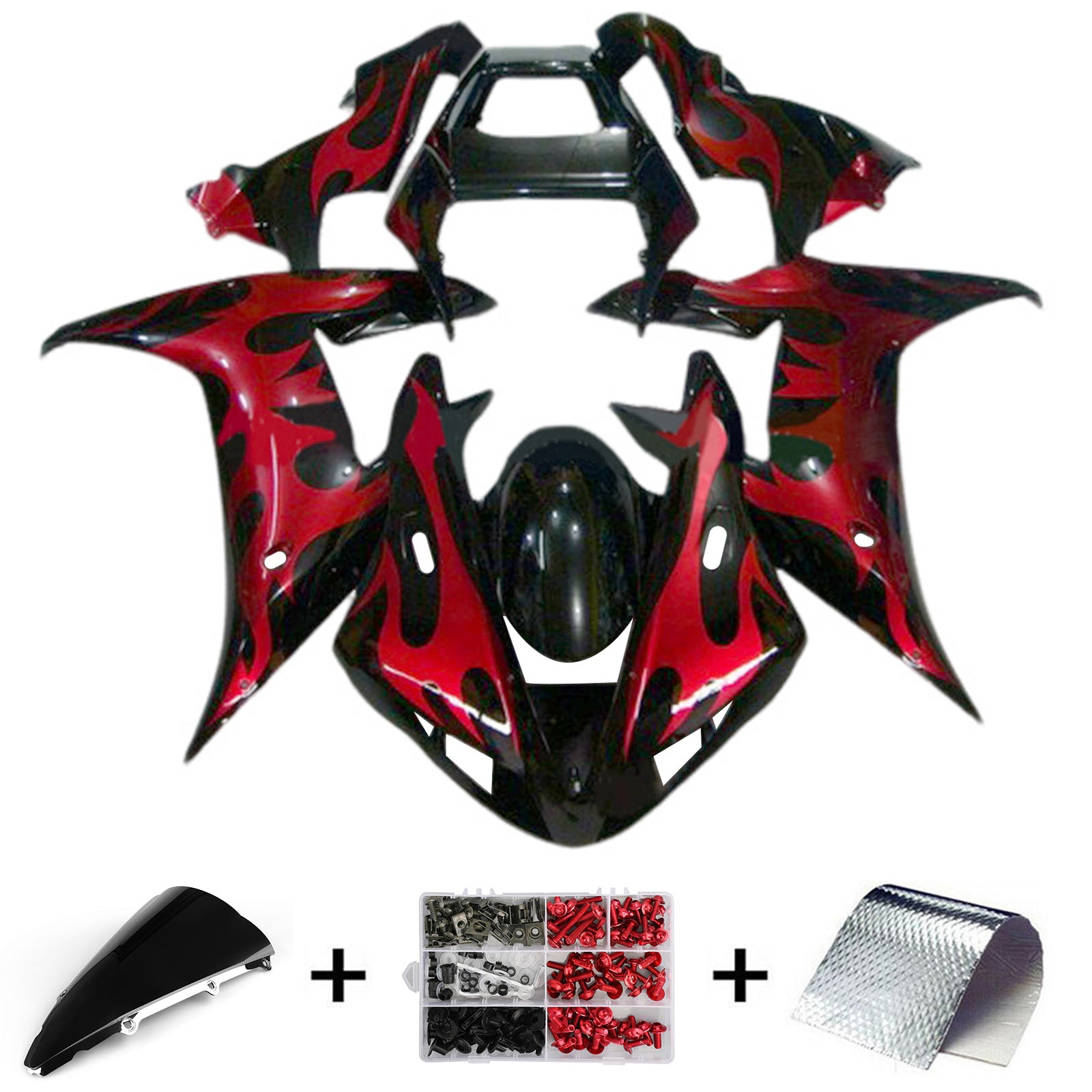 Amotopart 2002-2003 Yamaha YZF R1 Kit de carenado rojo negro brillante