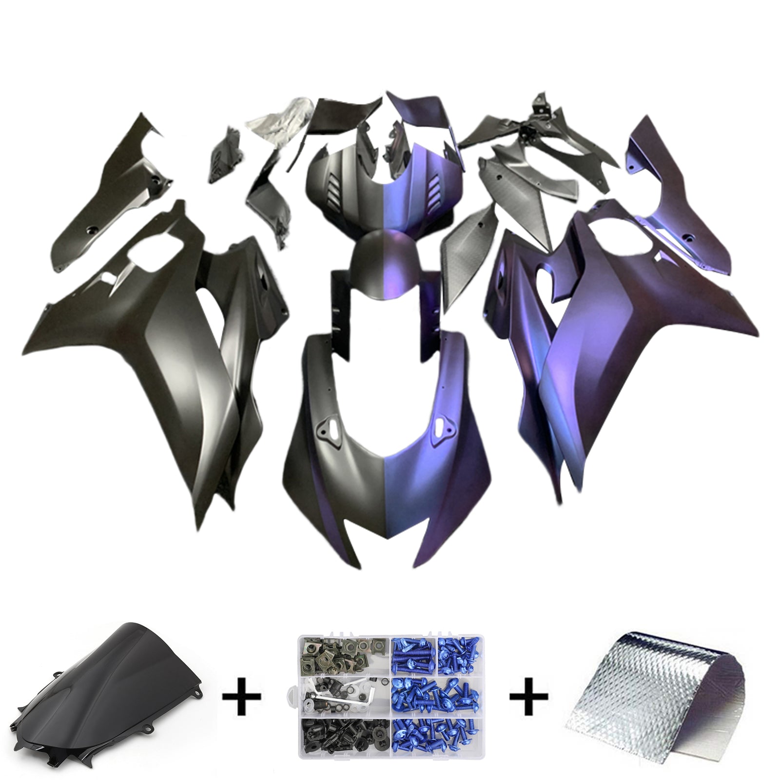 Amotopart Yamaha YZF-R6 2017-2023 Kit de carénage demi-dégradé violet et bleu et moitié noir