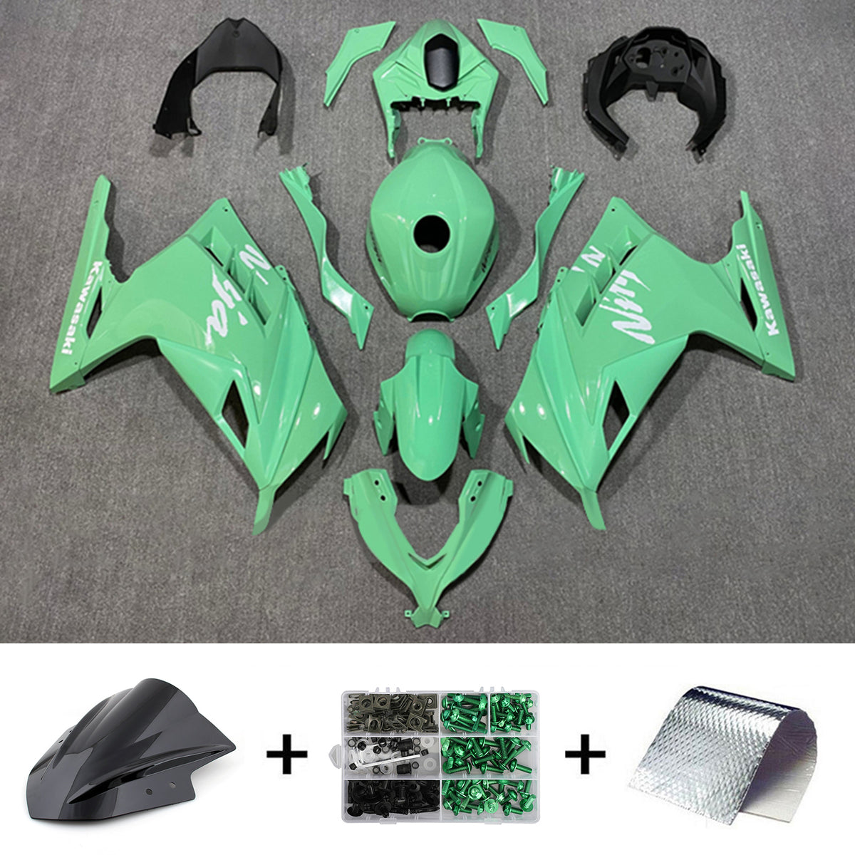 Kit carena verde Amotopart 2013-2024 Kawasaki EX300/Ninja300