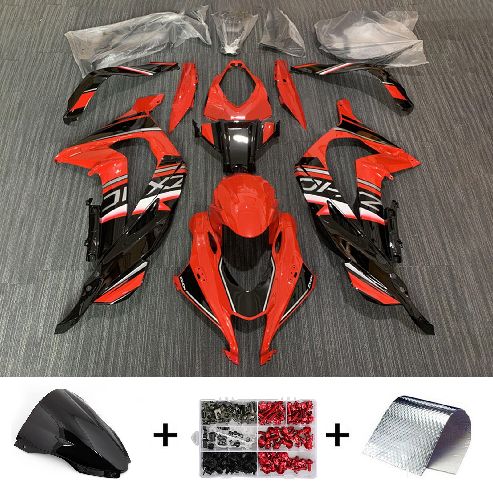 Amotopart 2016-2020 Kawasaki ZX10R レッド&ブラック フェアリングキット