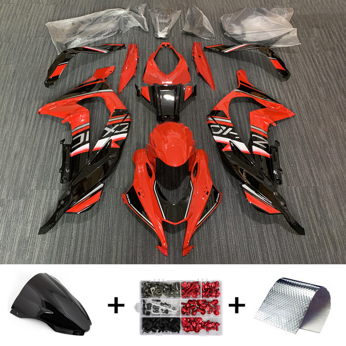 Amotopart 2016-2020 Kawasaki ZX10R Kit de carénage rouge et noir