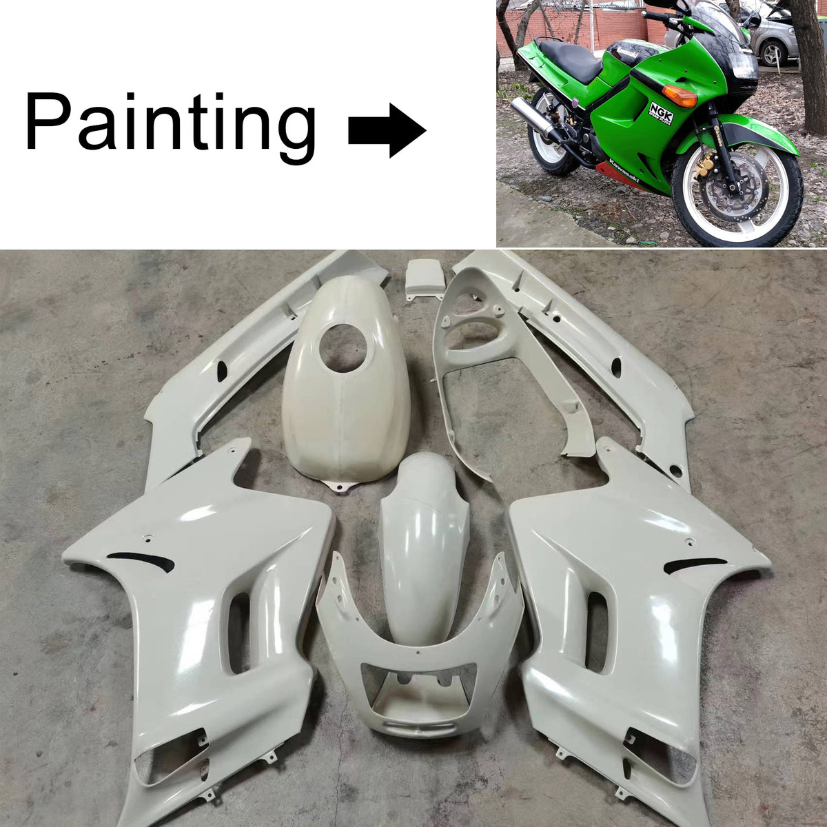 Amotopart 1996-2007 Kawasaki ZZR250 Green Fairing Kit