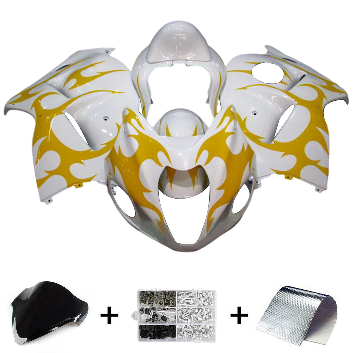 Amotopart 2008-2020 GSX1300R Hayabusa Suzuki Kit de carenado blanco y amarillo