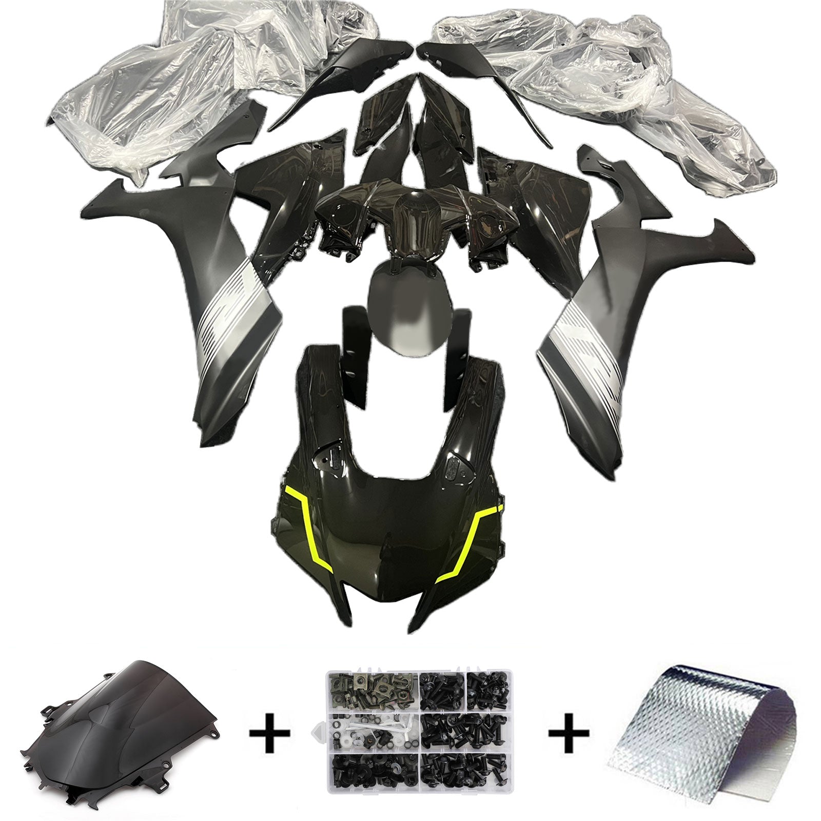 Amotopart 2020-2024 Yamaha YZF R1 Grey Black Fairing Kit