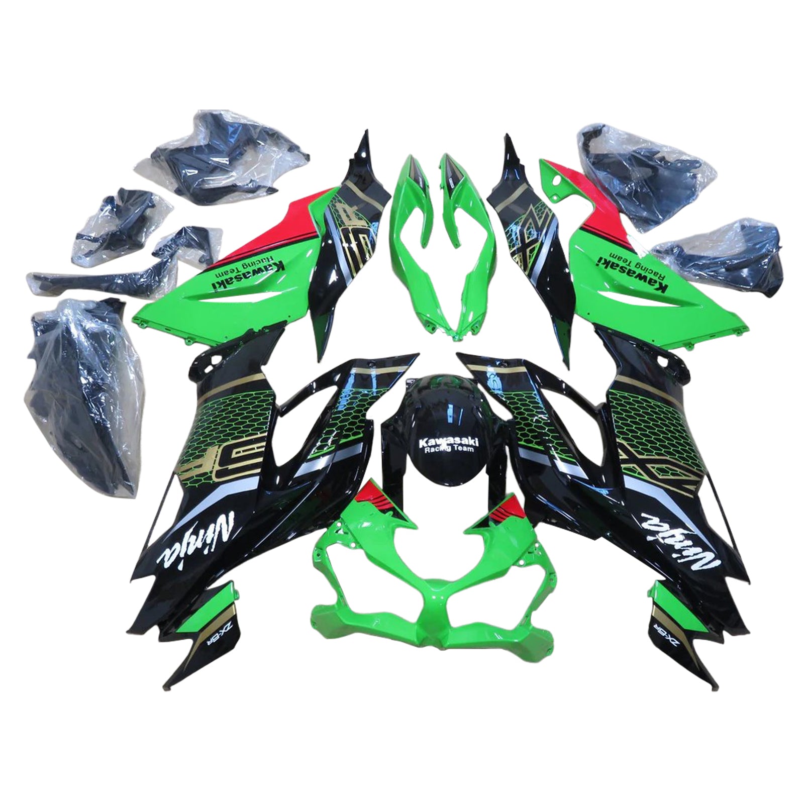 Amotopart 2019-2023 Kawasaki ZX6R Black Green Fairing Kit