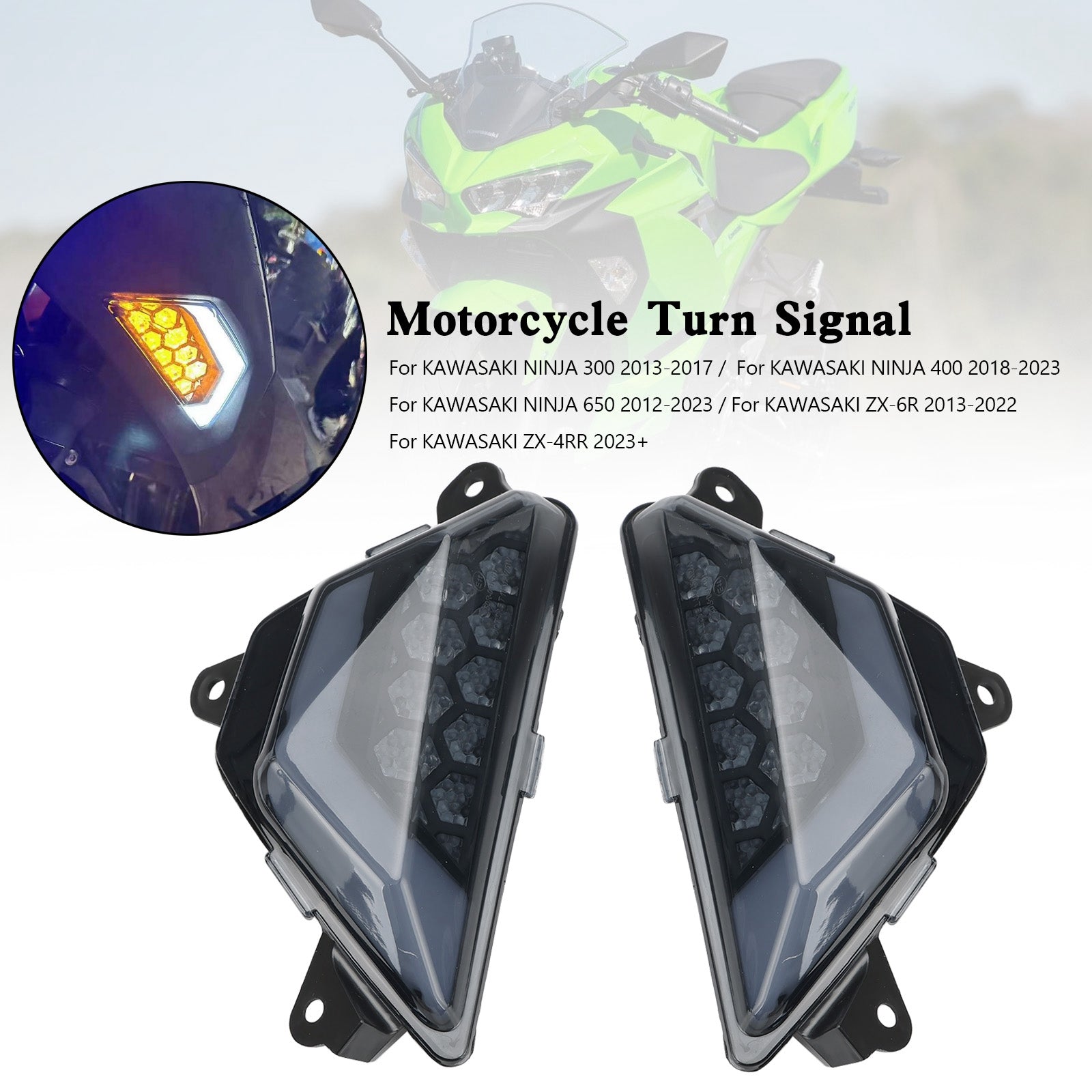 2012+ Kawasaki Ninja 300 400 650 ZX 6R ZX 4RR LED Front Turn Signal Light