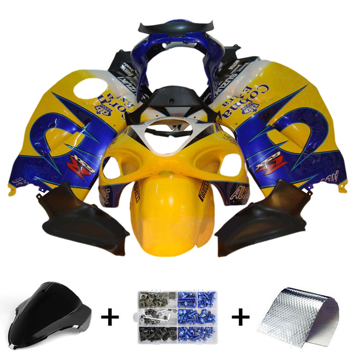 Amotopart 1999-2007 GSX1300R Hayabusa Suzuki Kit de carénage jaune et bleu