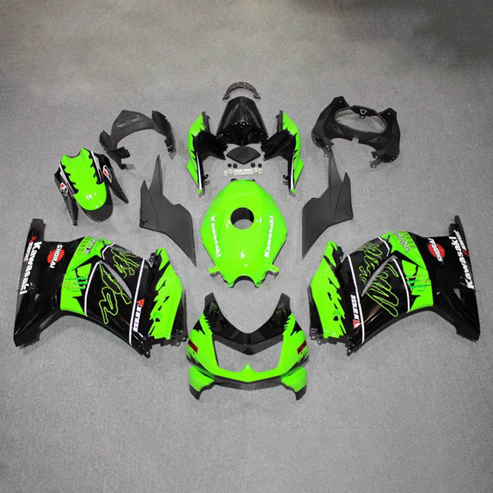 Amotopart 2008-2012 Kawasaki EX250/Ninja250R Black Green Fairing Kit