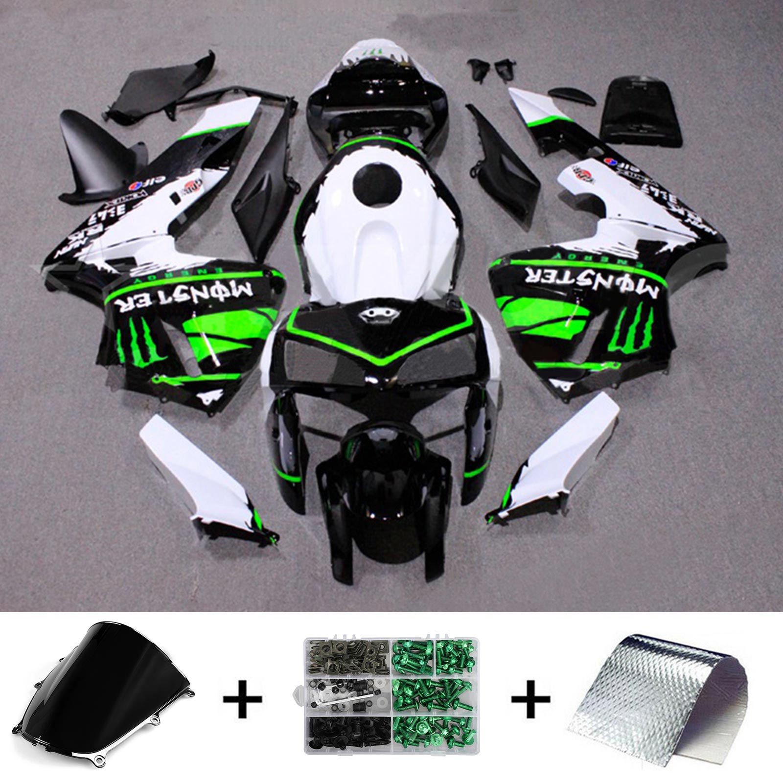 Amotopart 2005-2006 Honda CBR600RR White Black Green Fairing Kit