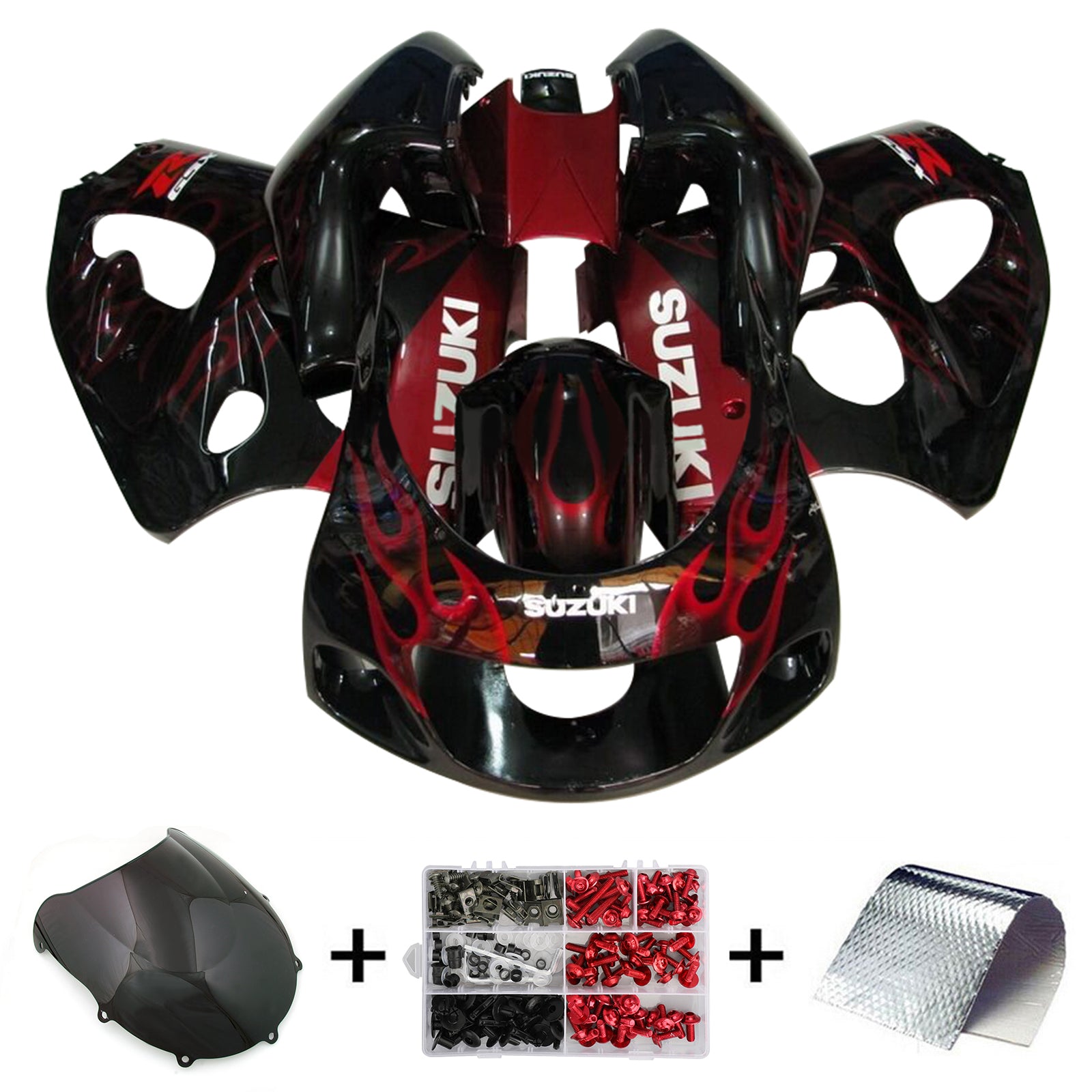 Amotopart Suzuki GSXR600 1996-2000 GSXR750 1996-1999 Kit carena blu con fiamma rossa Style2