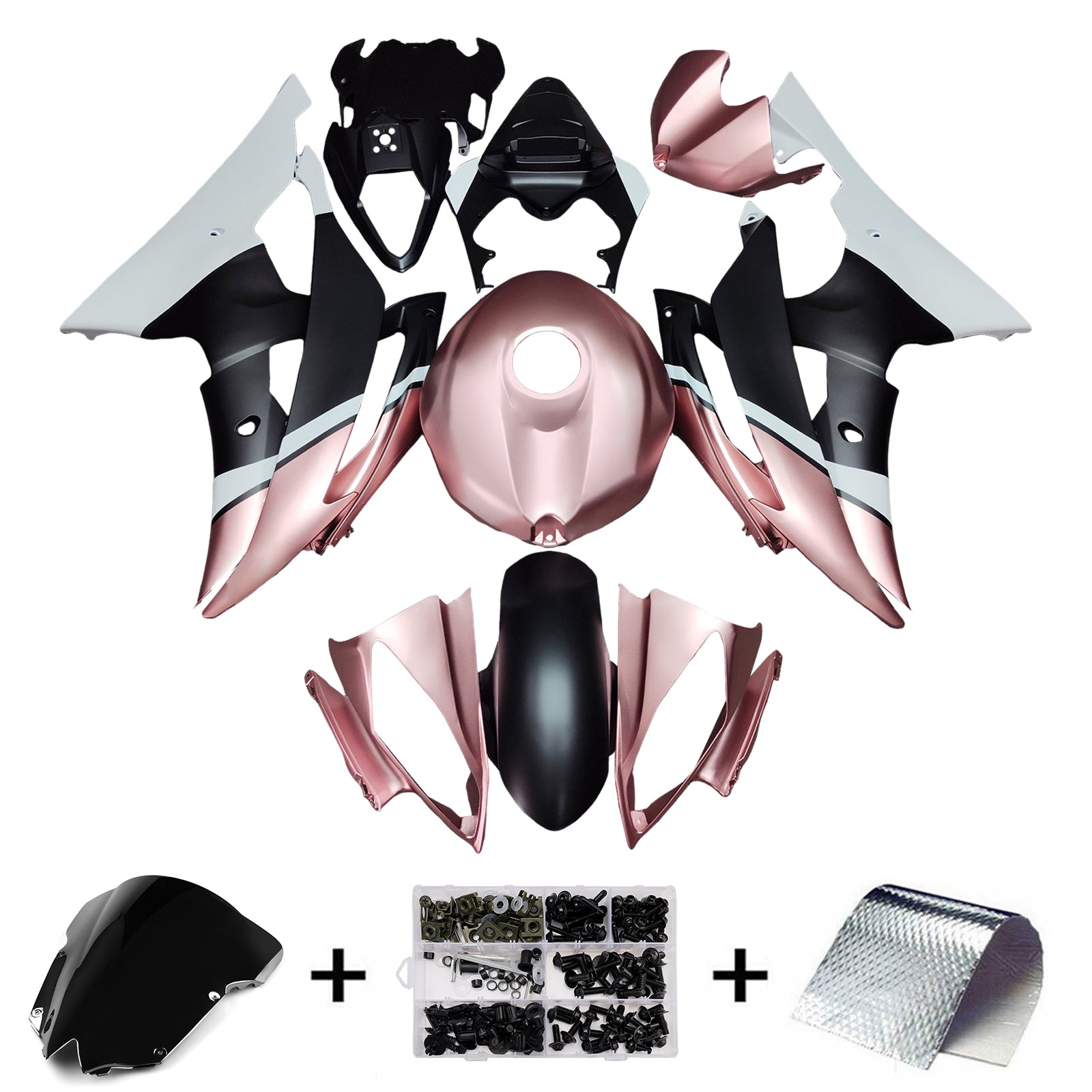 Amotopart 2008-2016 Yamaha YZF-R6 Pink & Black Fairing Kit