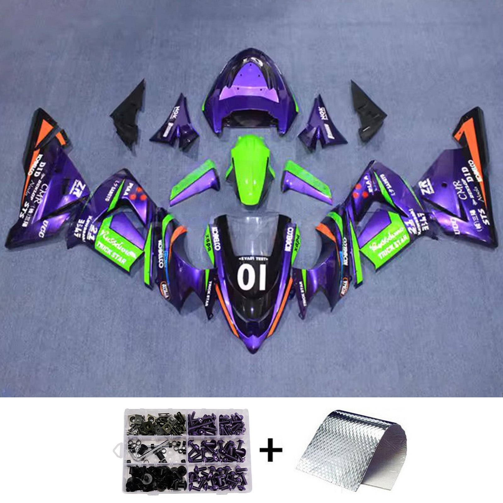 Amotopart 2004-2005 Kawasaki ZX10R Purple Green Black Fairing Kit