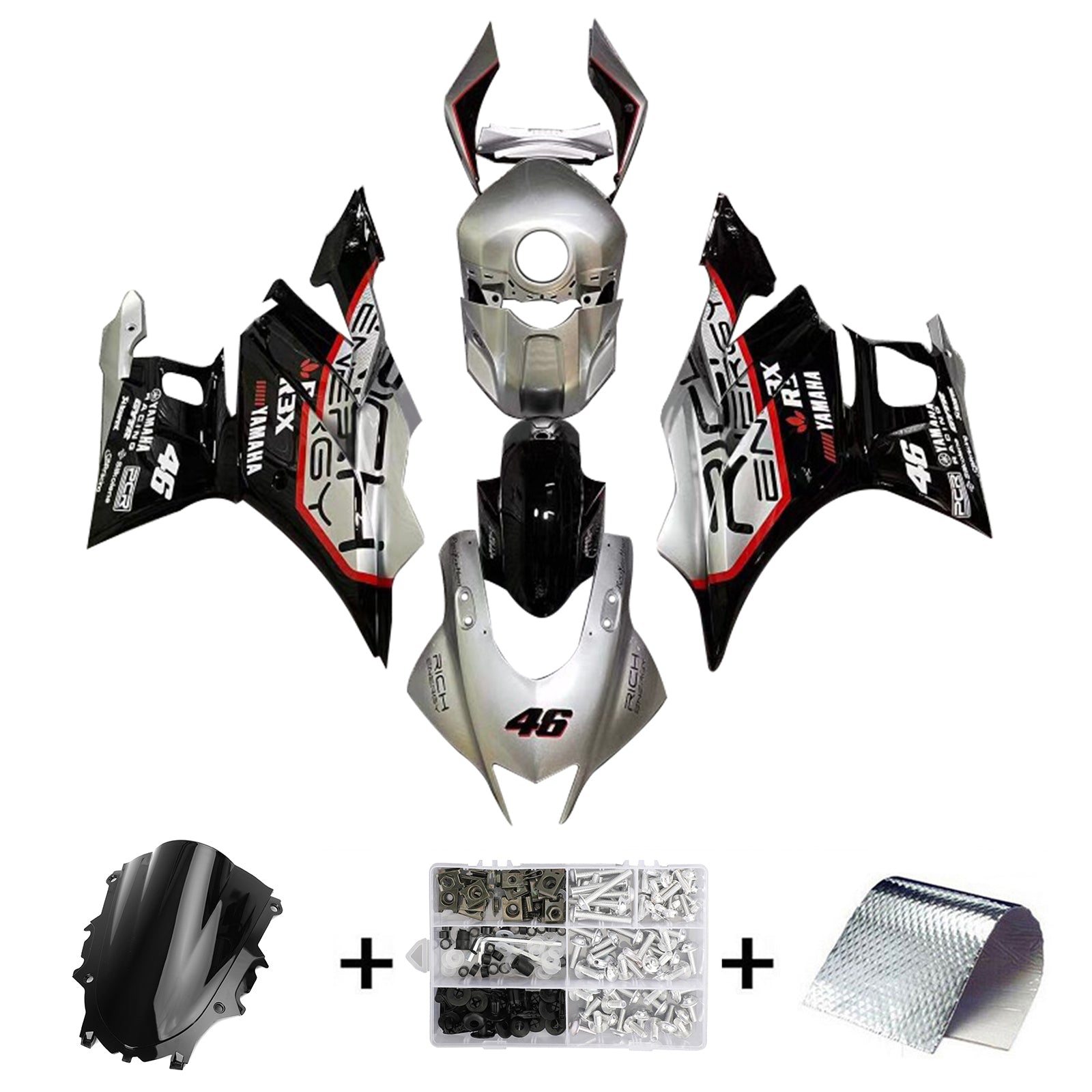 Amotopart 2022-2023 Yamaha YZF-R3 R25 Kit de carénage argent et noir