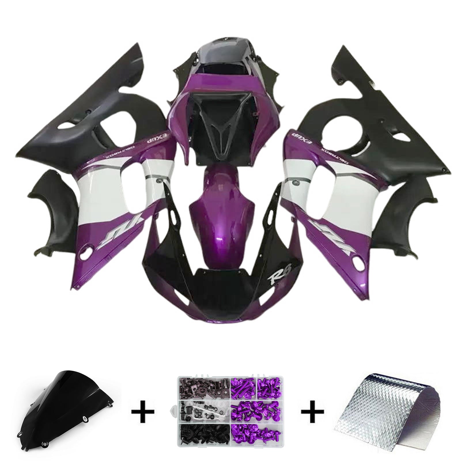 Amotopart 1998-1999 Yamaha YZF 1000 R1 Black White Purple Fairing Kit