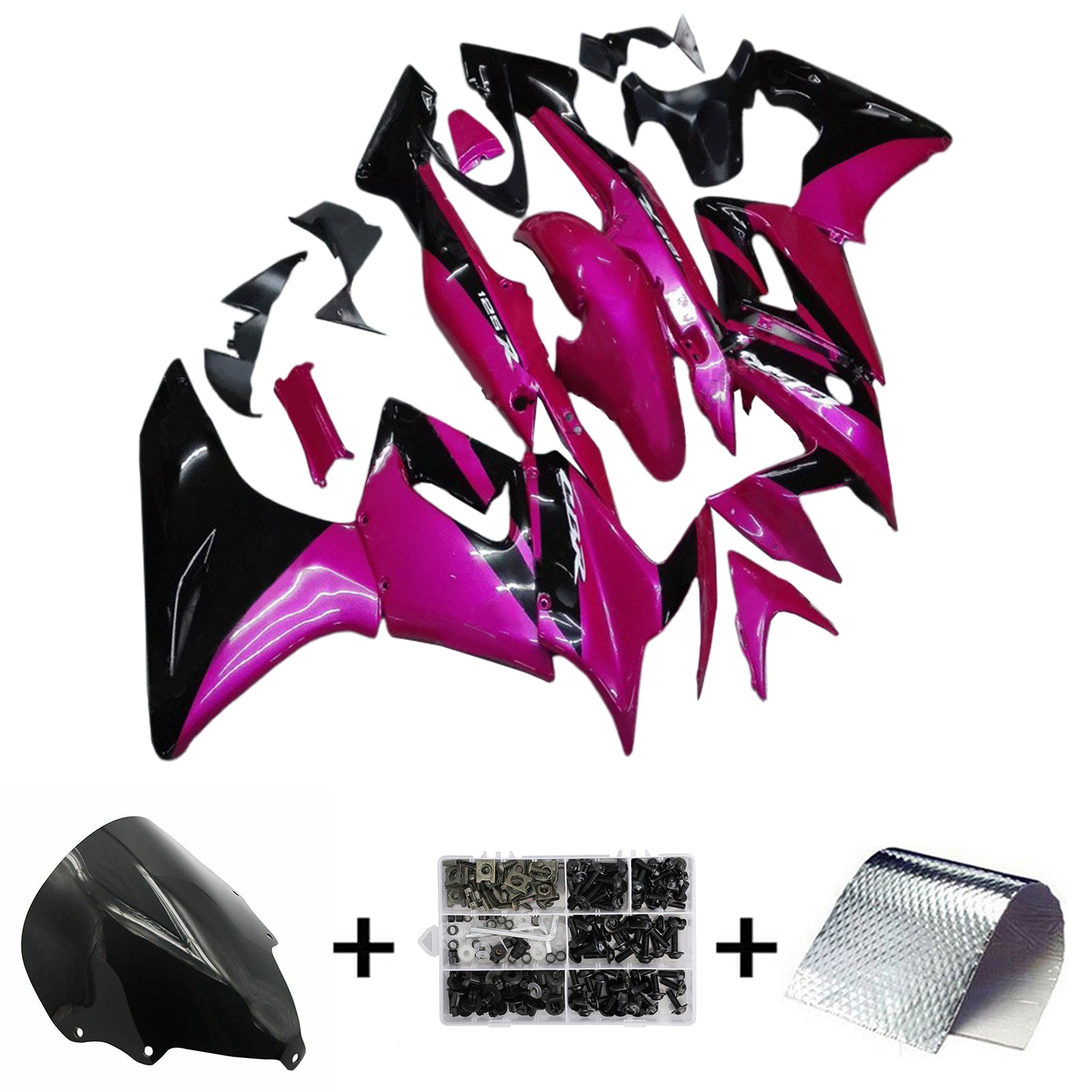 Amotopart 2002–2006 Honda CBR125R Schwarz-Rosa Verkleidungsset