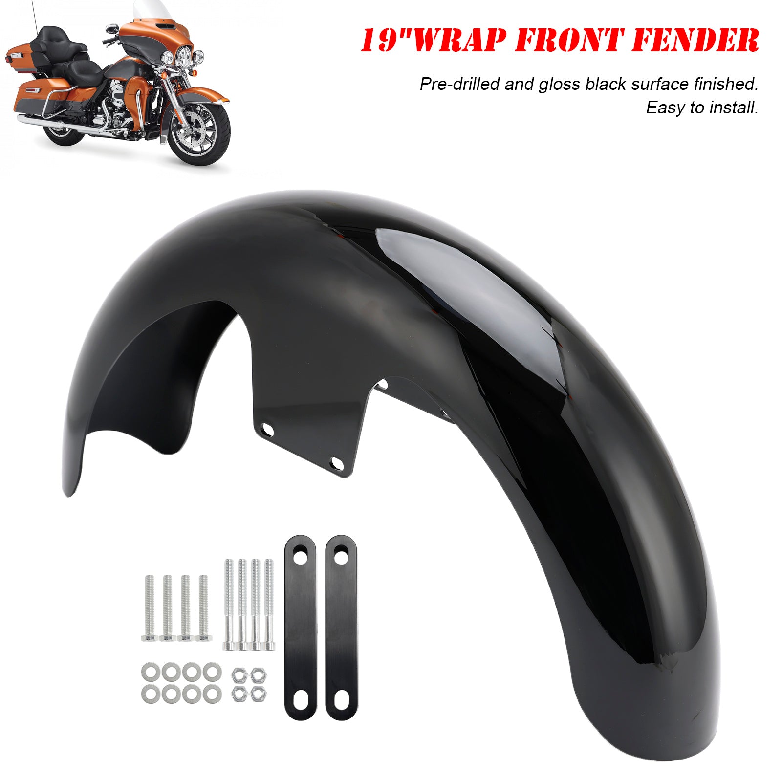 Touring Electra Street Road Glide Baggers FLHT FLHR 19" Wrap Front Fender ABS