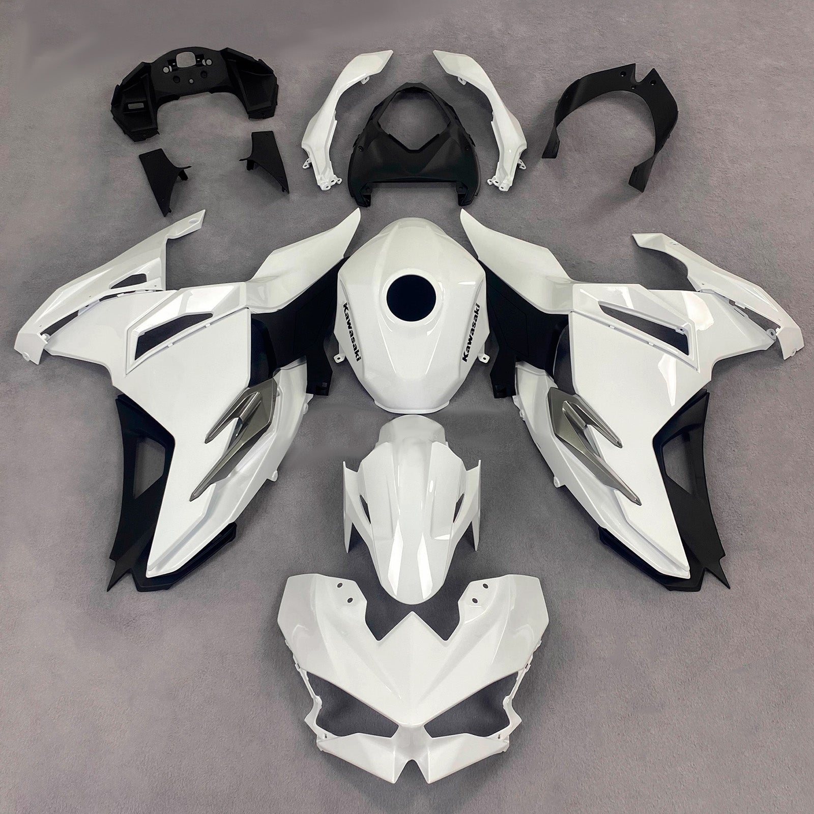 Amotopart 2024-2025 Kawasaki Ninja 500 White Black Fairing Kit