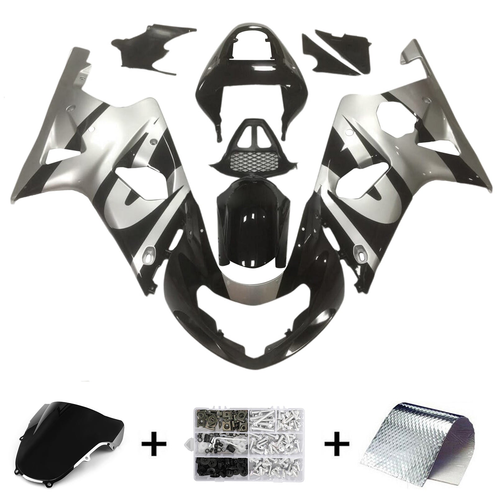 Amotopart 2000-2002 K1 K2 GSXR1000 Suzuki Kit de carénage noir et argent