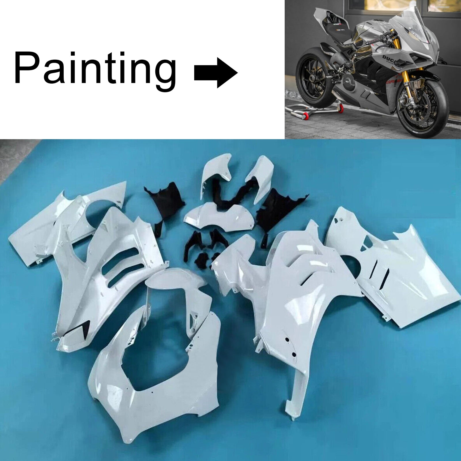 Amotopart Ducati 22-24 Panigale V4 V4S & 23-24 Panigale V4SP V4R Kit de carénage noir gris clair