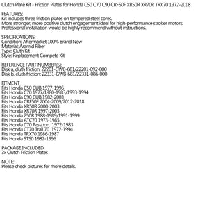 Kupplungs-Reibplatten-Set für Honda C50 C70 C90 CRF50F XR50R XR70R 1972–2018