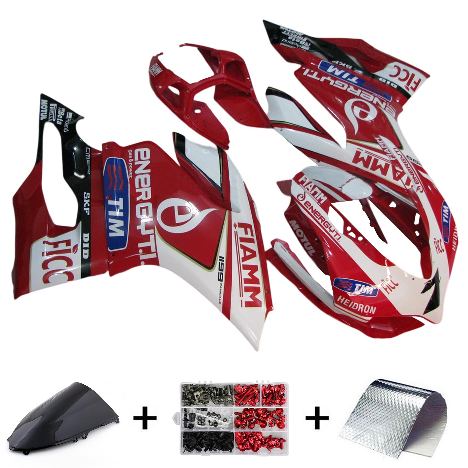 Amotopart 2012-2015 Ducati 1199 899 Kit de carénage Style1 rouge et blanc