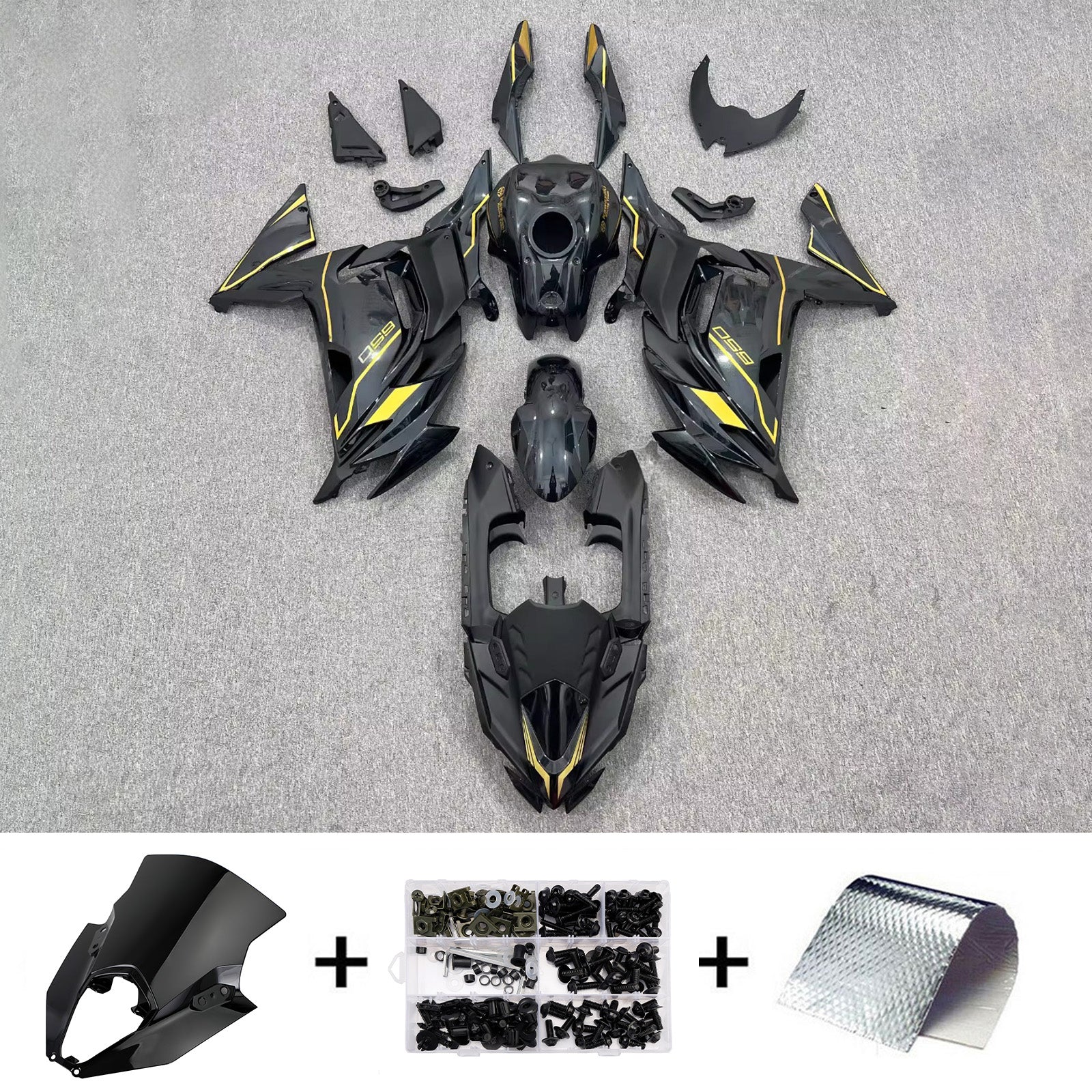 Amotopart 2020-2025 Kawasaki ER6F/Ninja650 Black Yellow Fairing Kit